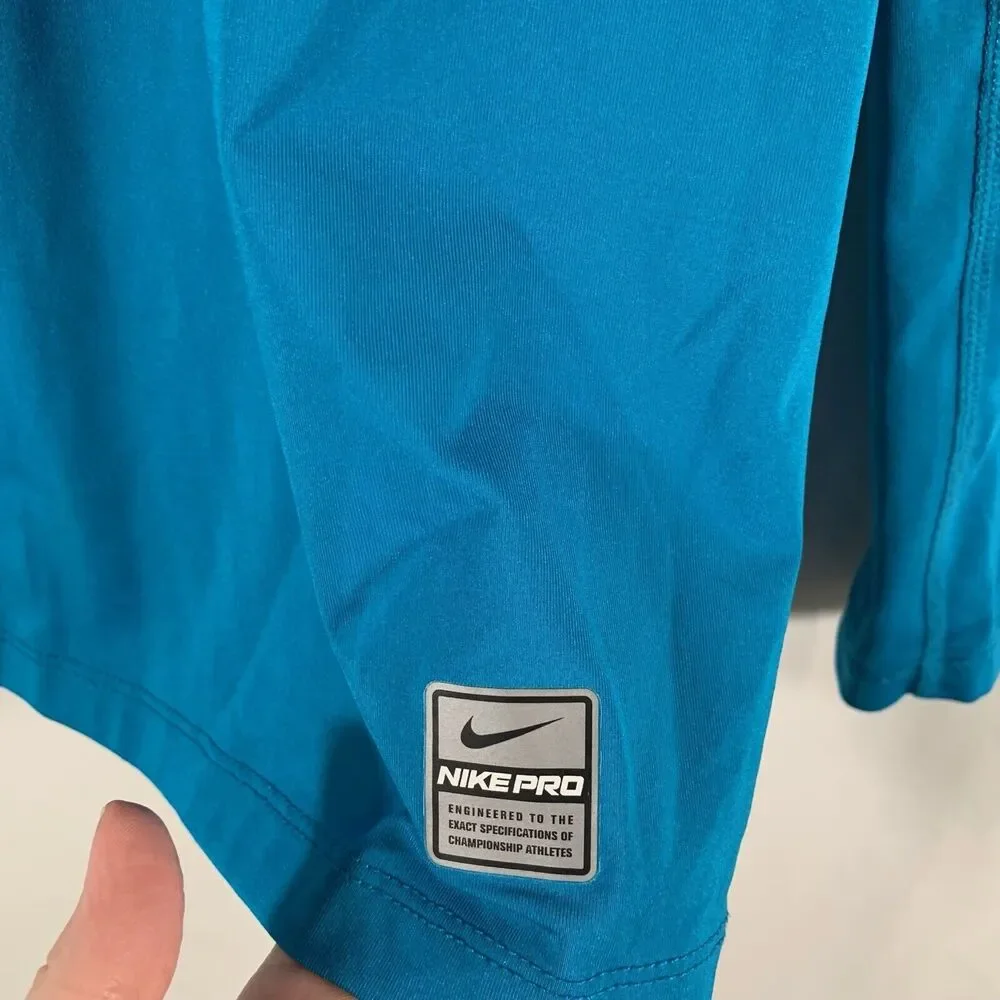 Nike Pro Shirt Women's Small Blue Vneck Long Sleeve Dri Fit Pullover - Picture 5 of 9